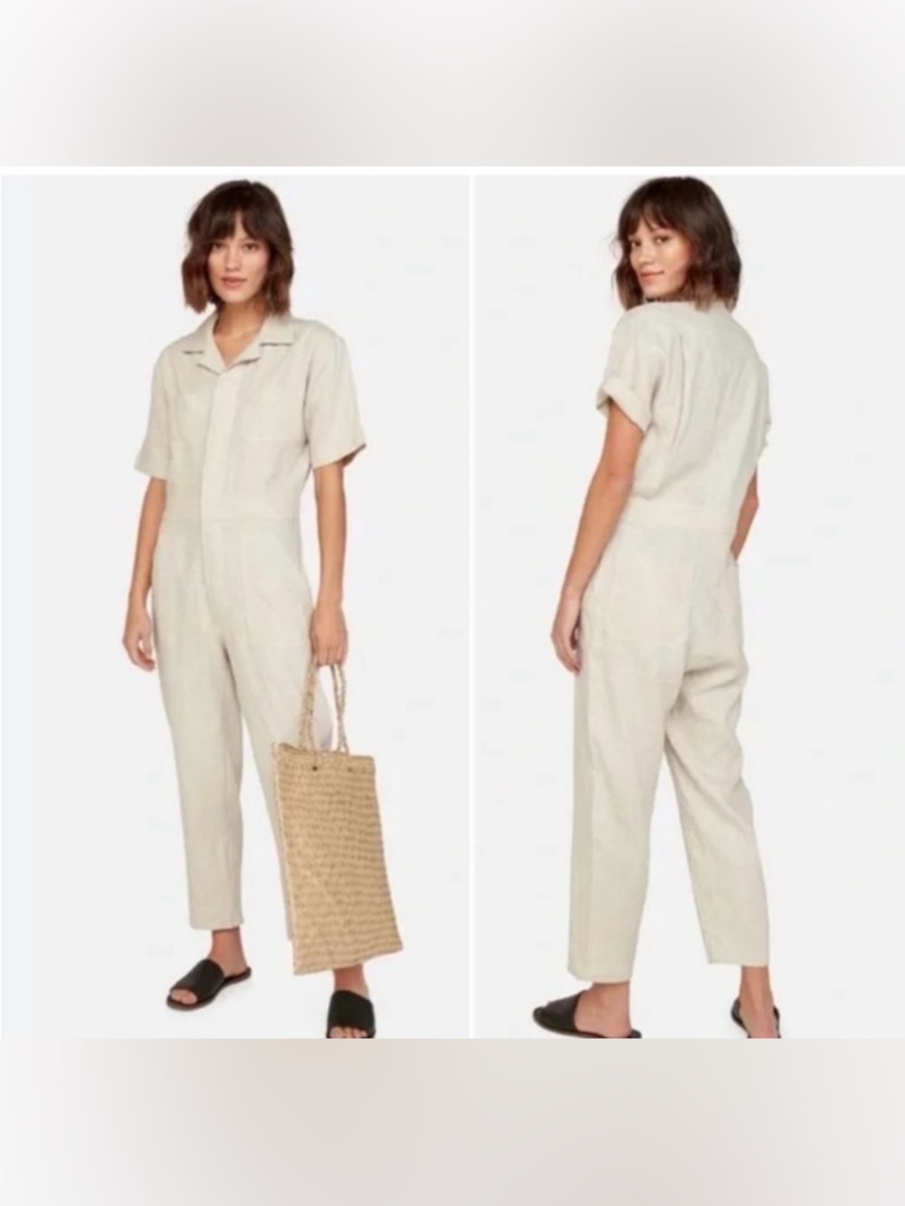 Mate the Label Linen Jumpsuit Natural Tan Beige, Coverall, Made in LA, Medium